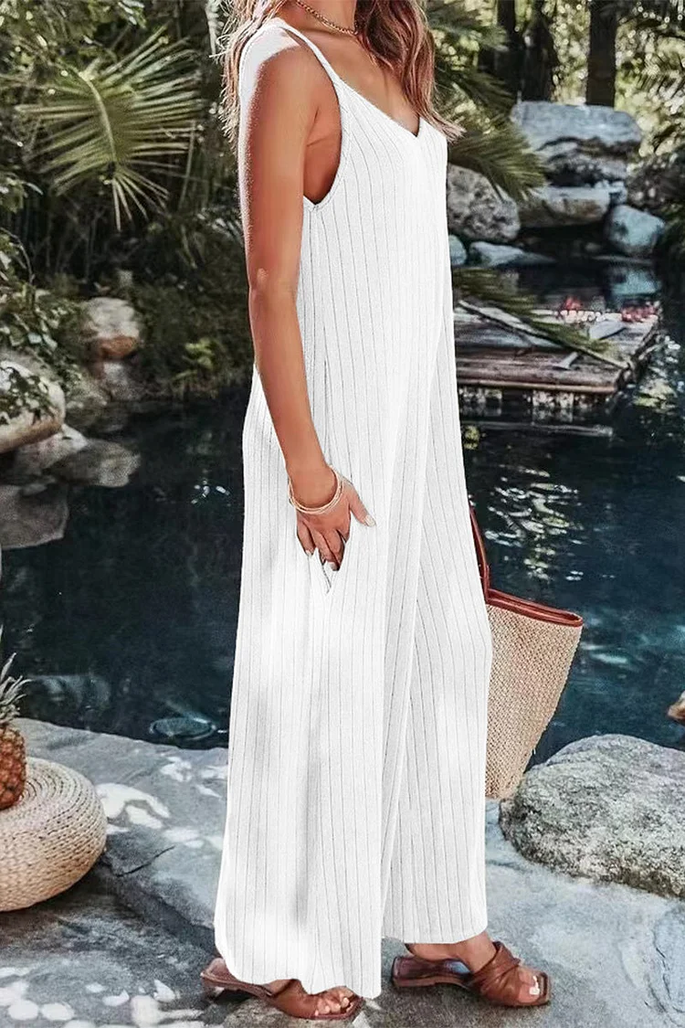 Casual Simplicity Solid Backless V Neck Loose Jumpsuits(6 Colors) Casual Simplicity Solid Backless V Neck Loose Jumpsuits(6 Colors)