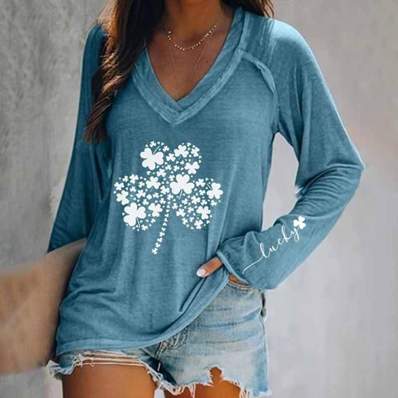 Women's St. Patrick's Lucky V-Neck Casual T-Shirt wearshes