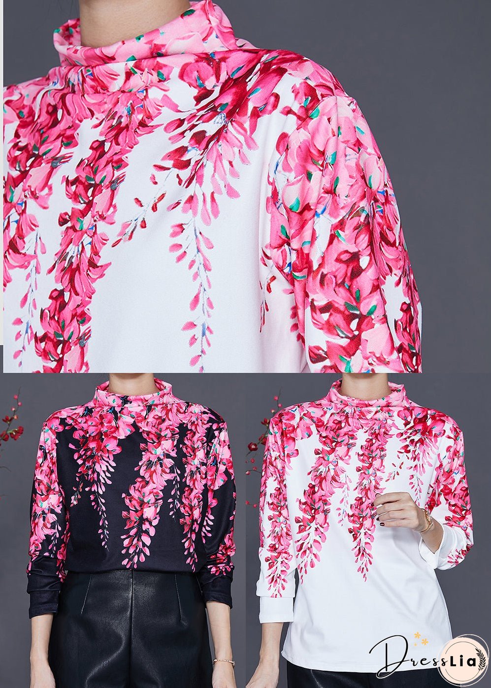 White Cotton Shirt Turtle Neck Floral Print Spring