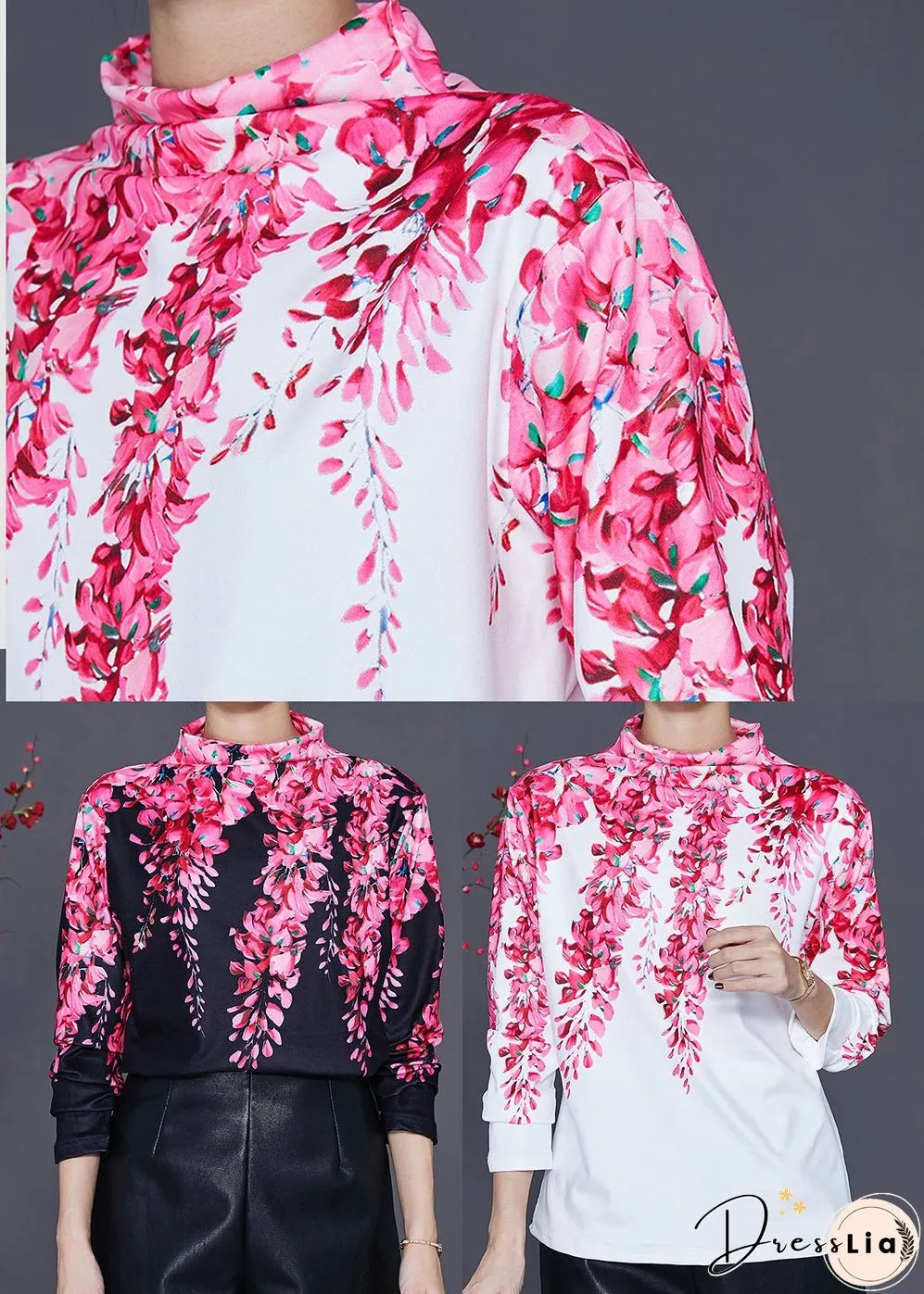 White Cotton Shirt Turtle Neck Floral Print Spring