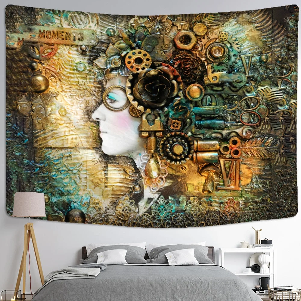 Colorful Human Face Tarot Card Tapestry Wall Hanging Relief Psychedelic Witchcraft Grim Reaper Tapiz Hippie Home Decor