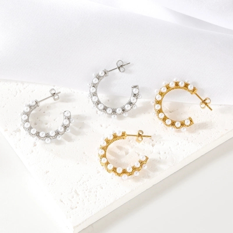 1 Pair Elegant C Shape 304 Stainless Steel 18K Gold Plated Ear Studs