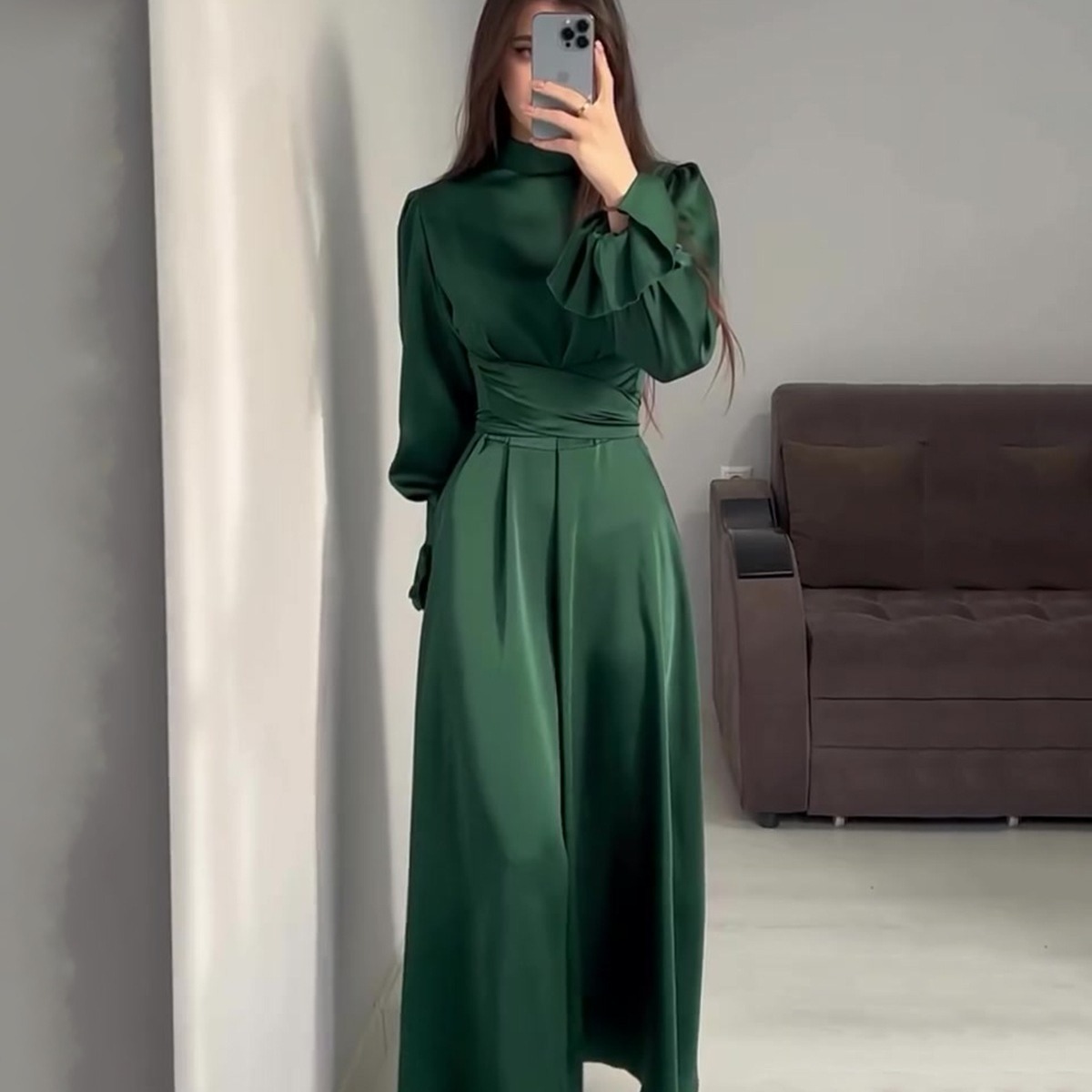 Ootddress Ruffled Bandage Elegant Maxi Dress For Women Patchwork Slim Lace-Up Solid Vintage Evening Partywear Ladies Long Dress 2025