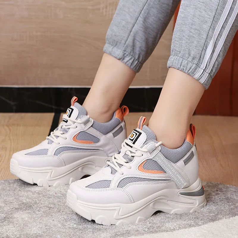 2022 Spring Women Fashion Chunky Sneakers Thick Bottom Platform Casual Shoes Woman Lace Up Breathable Mesh Sport Shoes