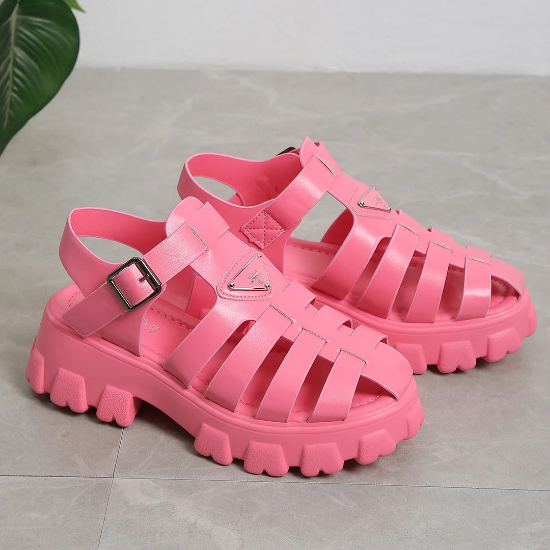 Back To School Summer Fashion Gladiator Women Narrow Band Cross-Tied Platform Square Heel Peep Toe Rome Design Sexy Mature Shoes Ladies Female