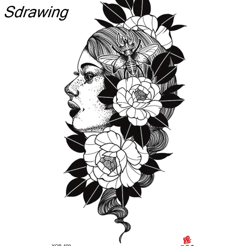 Sdrawing Waterproof Lasting Temporary Tattoo Flower Arm Tattoo Stickers Dark Hot Girl Snake Tiger Lion Fake Tattoo for Women Gifts 328-0