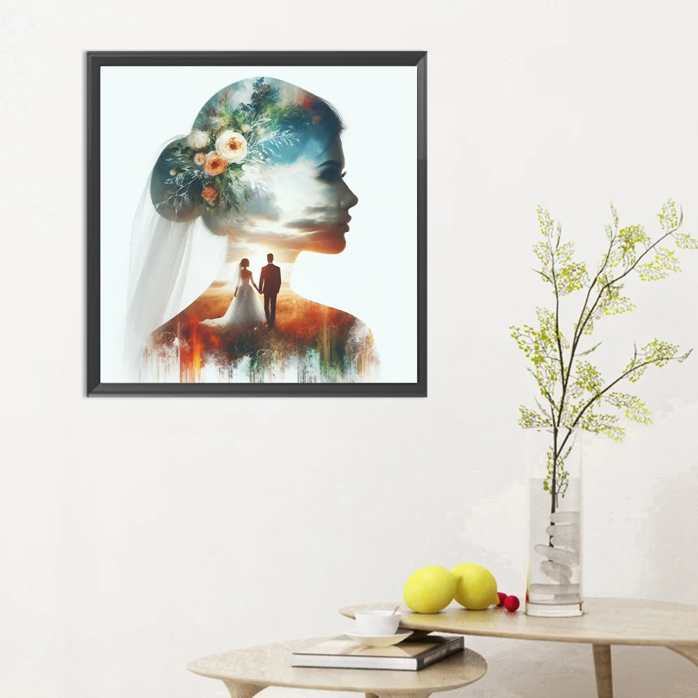 Full Round Diamond Painting 30*30cm - Romantic Wedding Silhouette