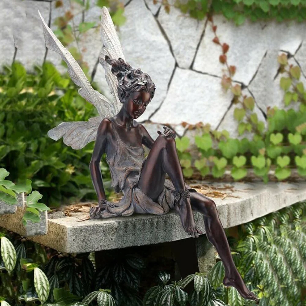 Flower Fairy Statue Garden Ornament Figure Sit Goblin Statue Resin Crafts