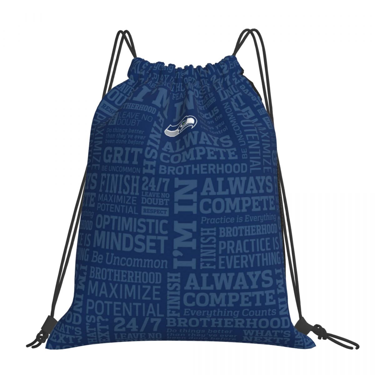 Seattle Seahawks Text Pattern Drawstring Bags for School Gym