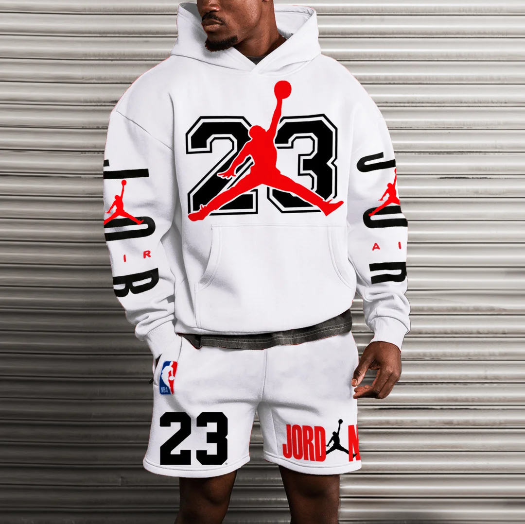 Men's Oversized JD NO.23 Print Shorts & Hoodie Suit