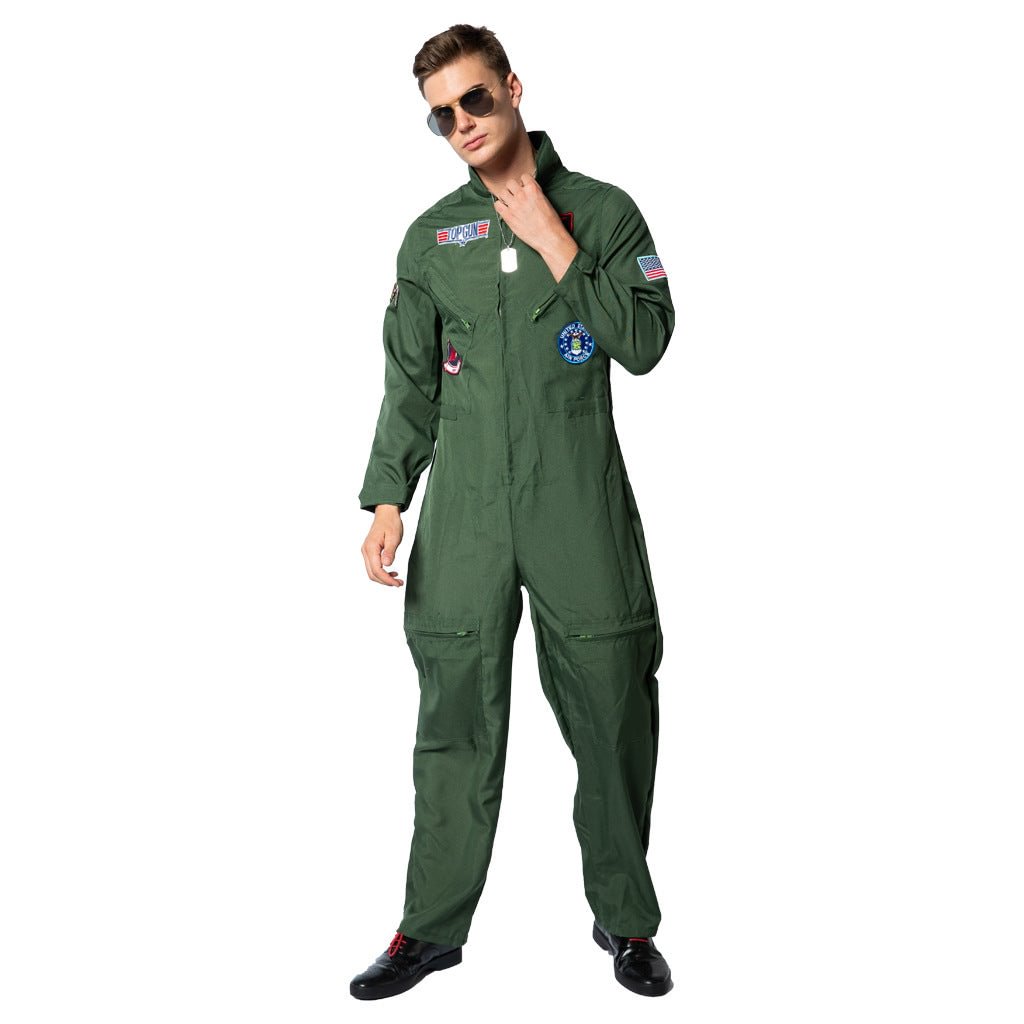 Top Gun Flight Suit Costume Air Force Fighter Pilot Jumpsuit for Men-elleschic