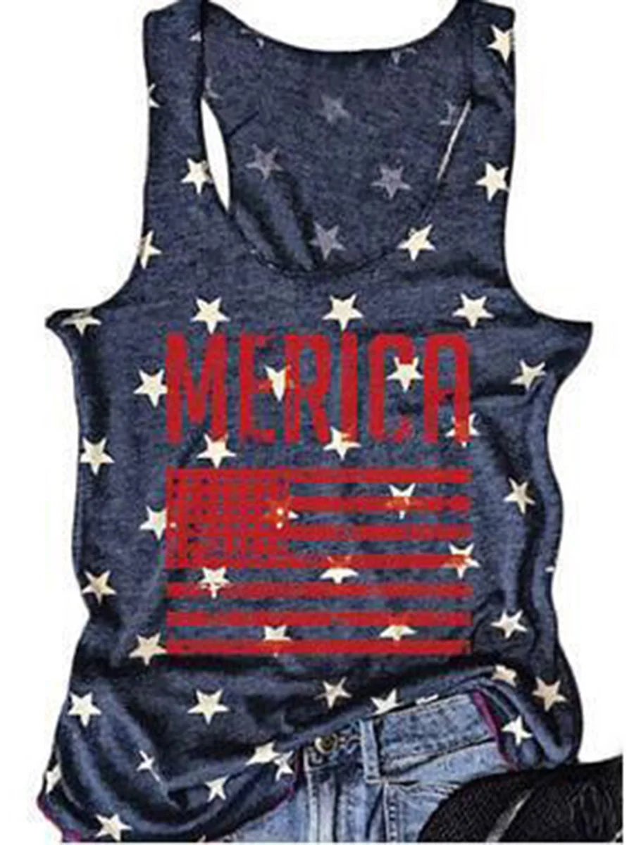 Merica American Flag Printed Tank Top
