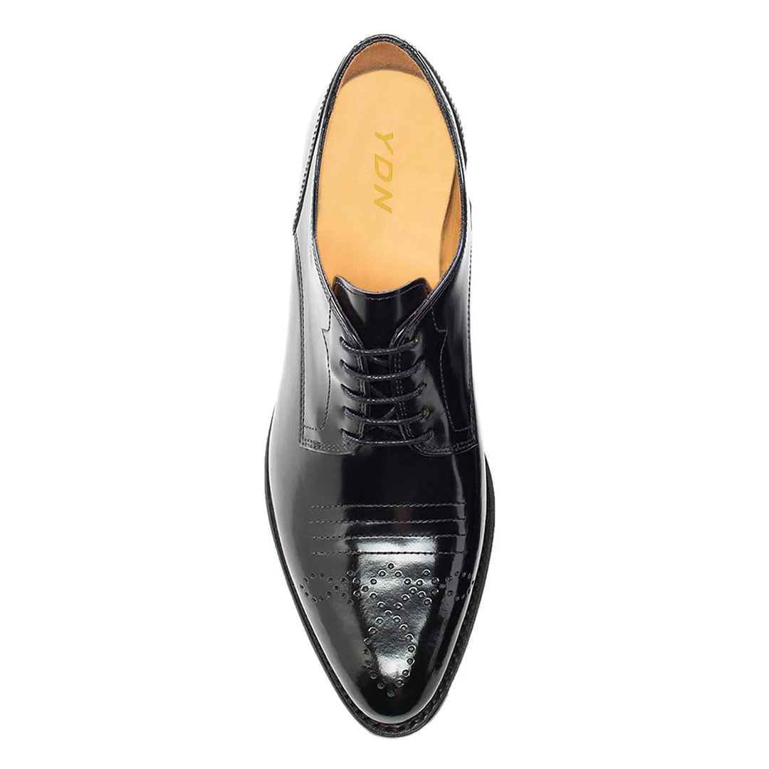 Black Lace Up Almond Toe Chunky Heel Slip-On Oxford Shoes Women