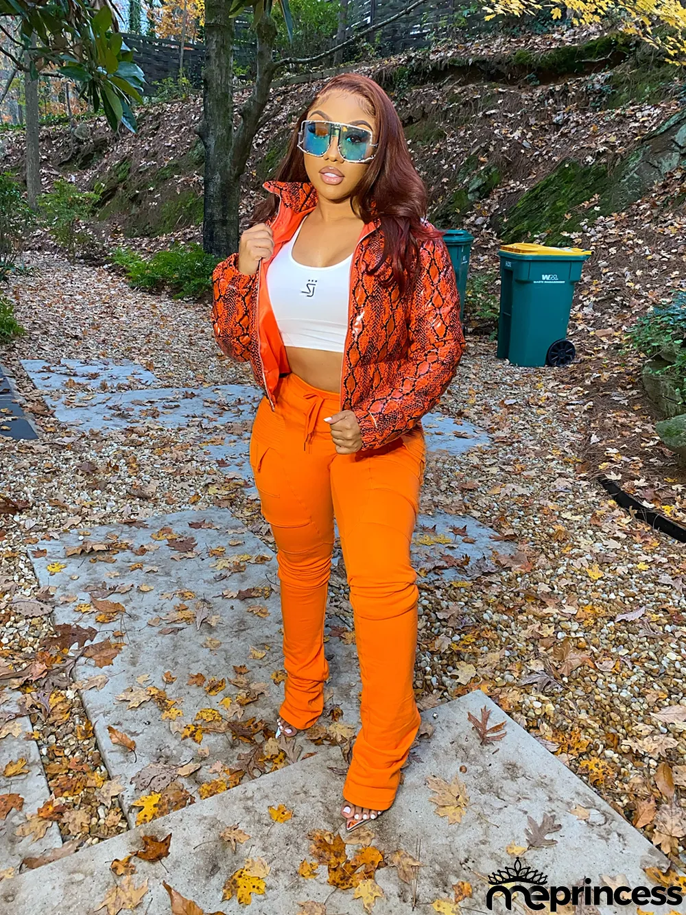 Winter Snake Skin Print Zipper Leather Coat