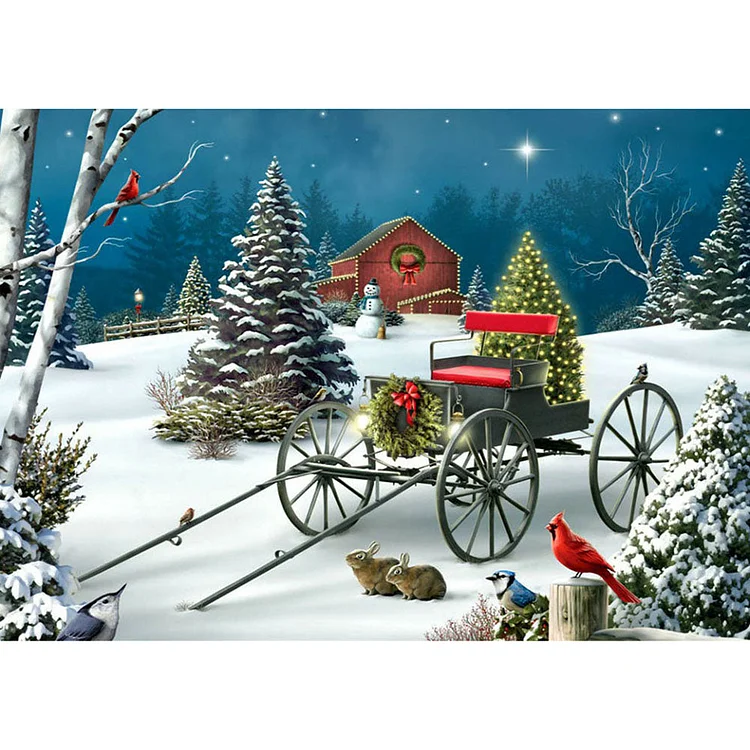 Christmas Carriage Round Full Drill Diamond Painting 30X40CM(Canvas) gbfke