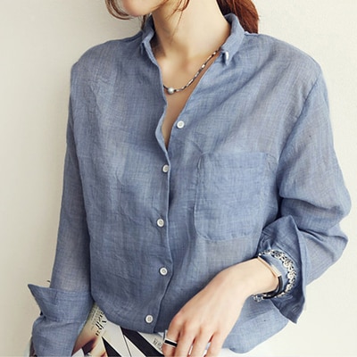 2021 Summer Linen White Shirt Women Long Sleeve Blouse Shirts