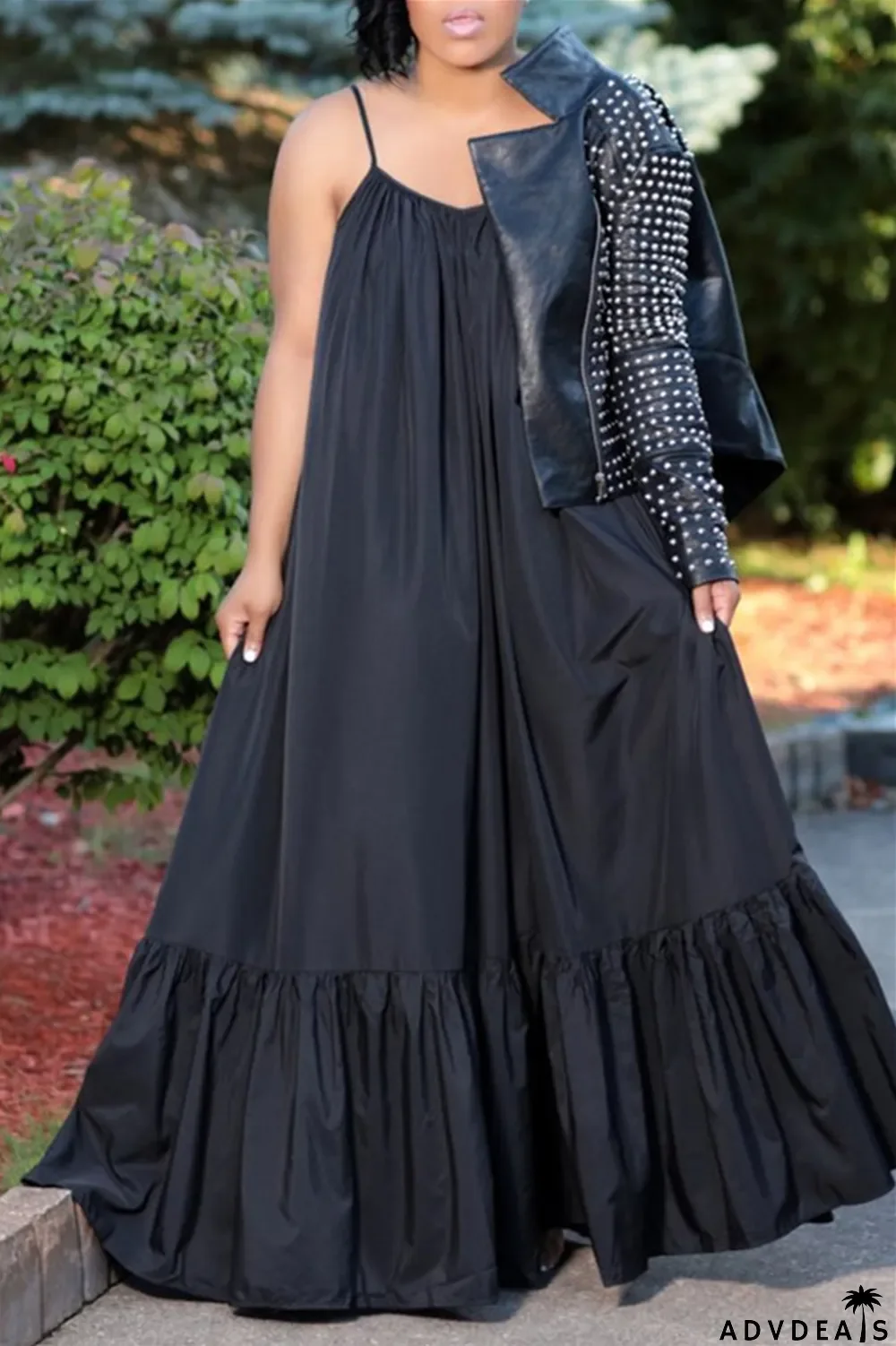 Dark Gray Sexy Casual Solid Backless Spaghetti Strap Loose Sling Dress