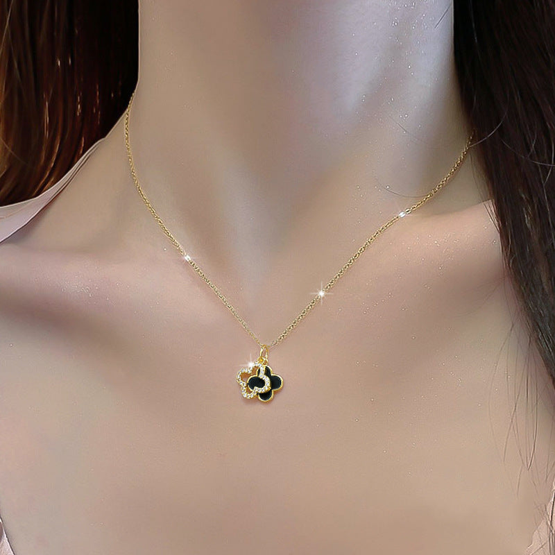 Diamond-Studded Four-Leaf Flower Necklace For Women Double-Sided Shell Clavicle Chain Hot Sale