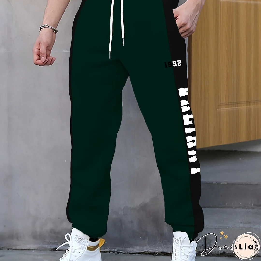Letter Print Drawstring Sweatpants Loose Fit Pants Men's Casual Joggers For Men Winter Fall Running Jogging