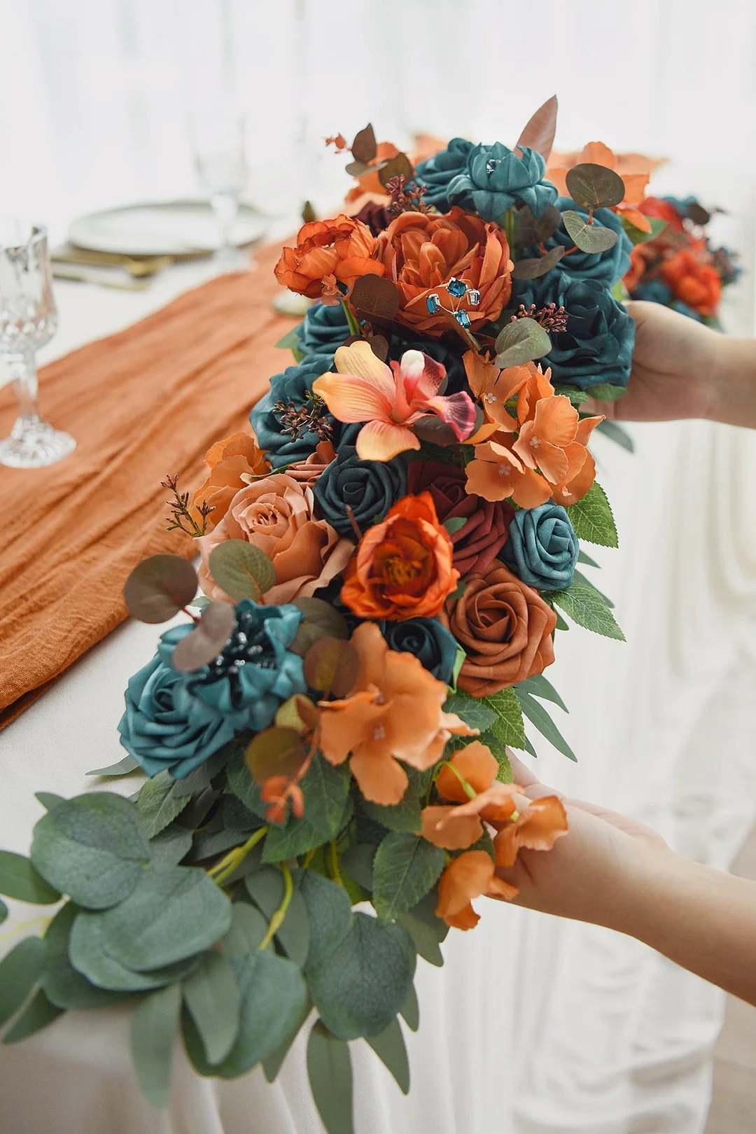 Flower Arrangements for Arch Decor in Dark Teal