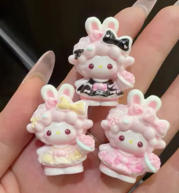 Little pink lamb with bouquet resin charm