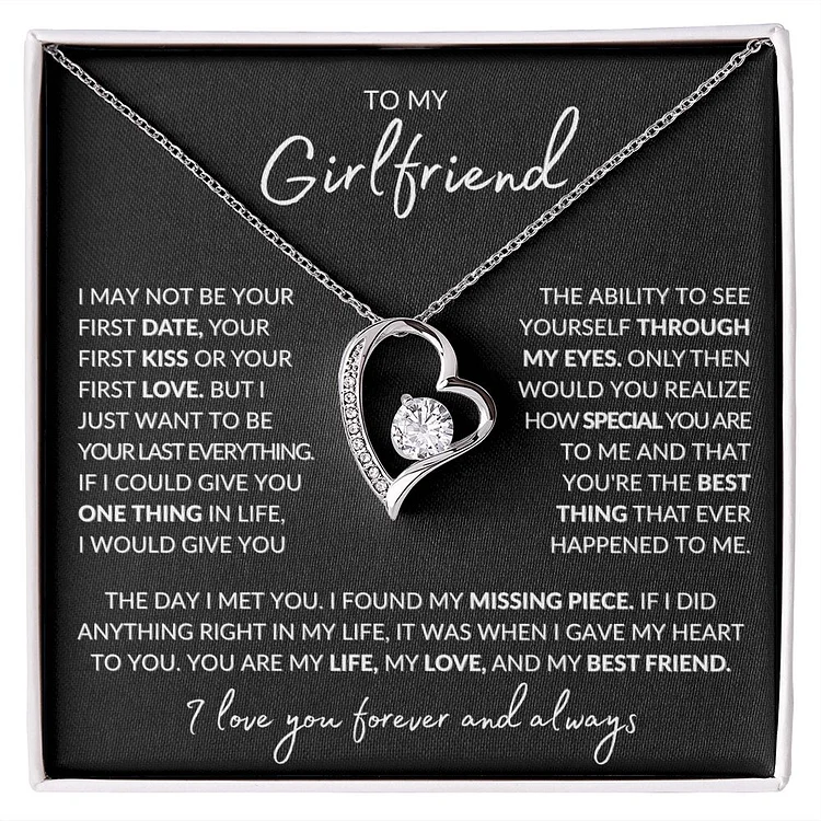 To My Girlfriend Necklace Heart Pendant Necklace Valentine's Day Gift for Her - I Love You Forever and Always