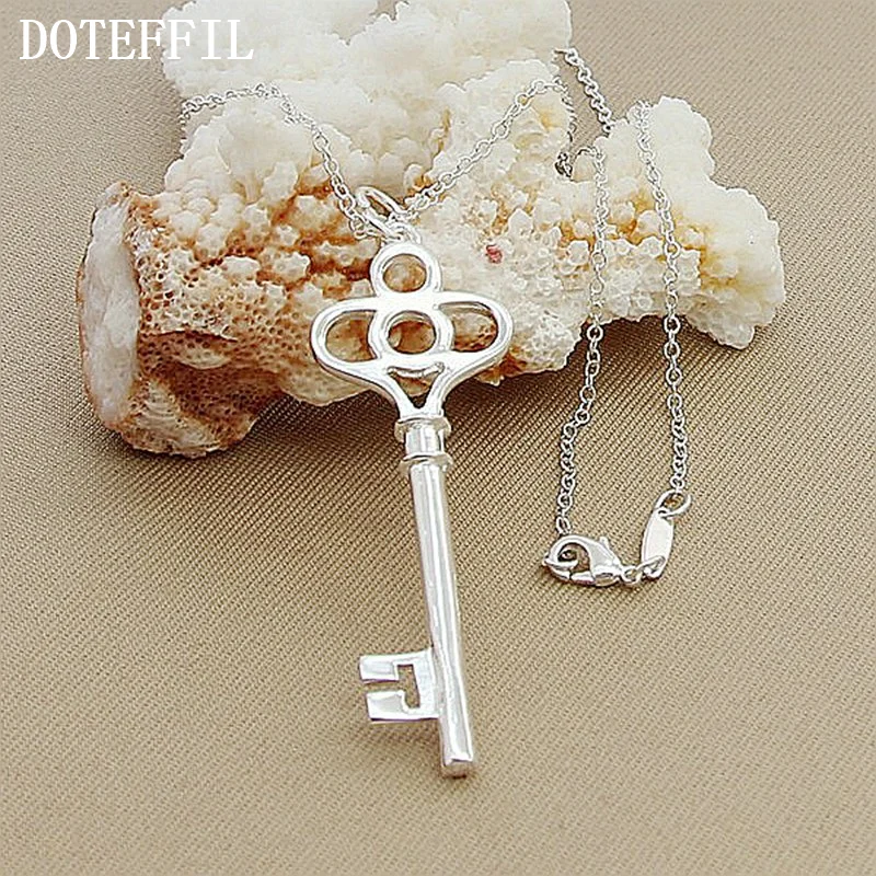 DOTEFFIL 925 Sterling Silver 18 inch chain Key Pendant Necklace For Woman Jewelry