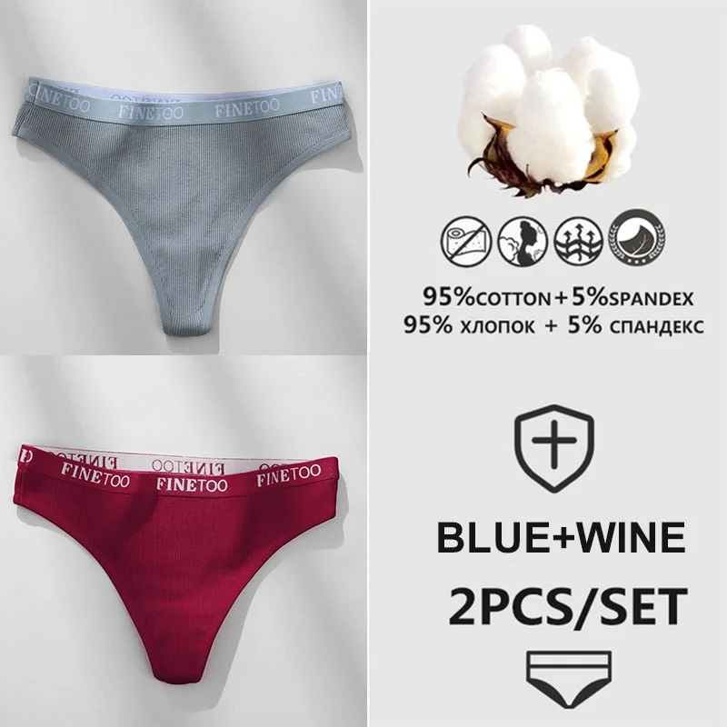 FINETOO 1/2PCS G-string Women Cotton Thongs M-XL Design Letter Femme Underwear Sexy Panties Underpants Thong Pantys Lingerie