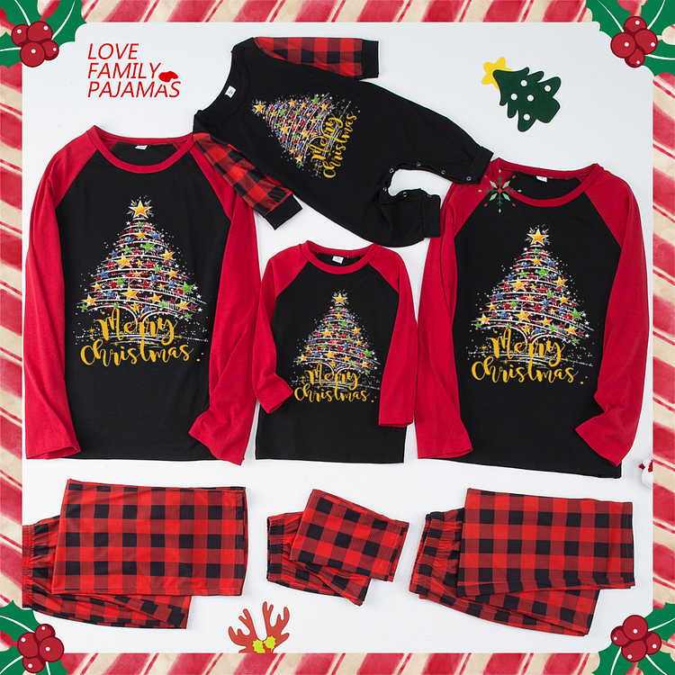 Christmas Tree Pattern Plaids Matching Pajamas For Family