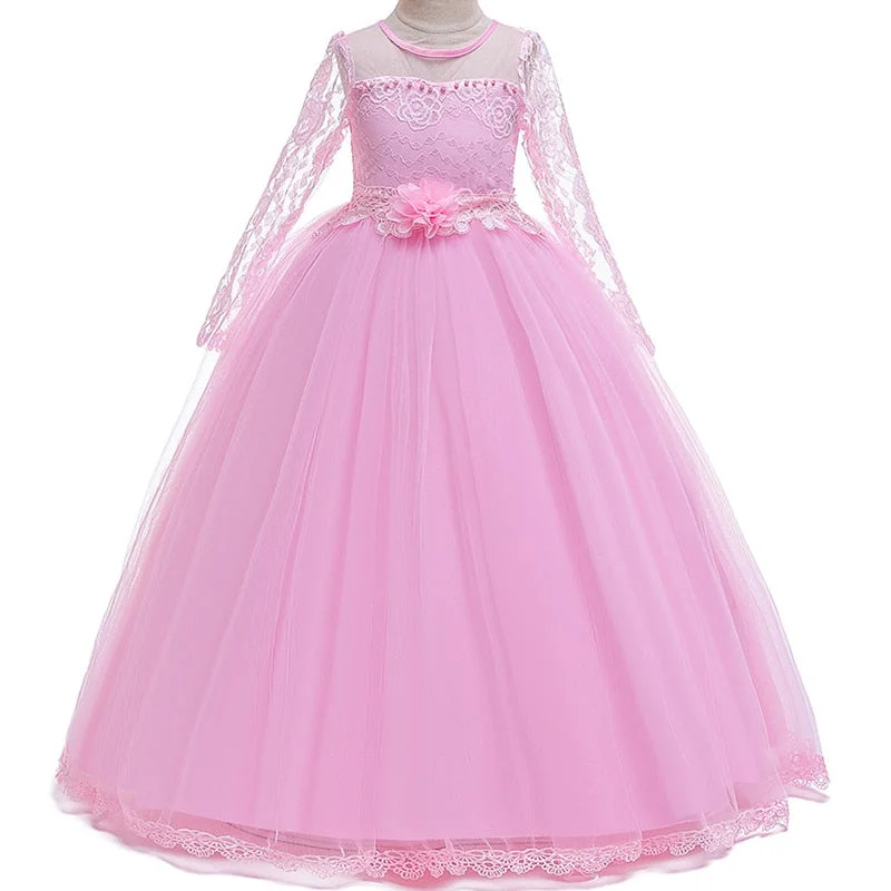 Princess Baby Girls Lace Flower Ball Gown Wedding Bridemaid Dresses For Girls Party Dress First Communion Dress For Baptism