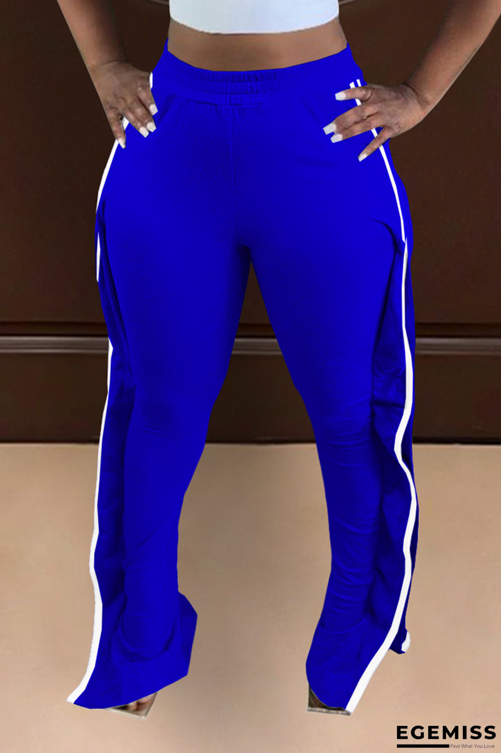 Blue Casual Solid Patchwork Boot Cut High Waist Speaker Solid Color Bottoms | EGEMISS