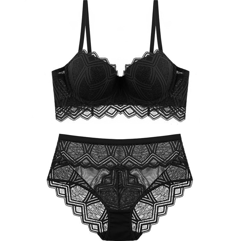 CINOON New Top Sexy Underwear Set Push-up Bra And Panty Sets Hollow Brassiere Gather Sexy Bra Embroidery Lace Lingerie Set