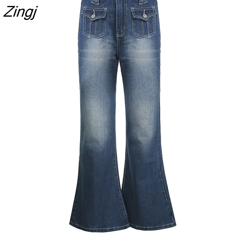 Zingj Waist Denim Jeans women Vintage Cute Chic Straight Pants wide leg jwans woman Streetwear Harajuku Grunge Clothes Trousers