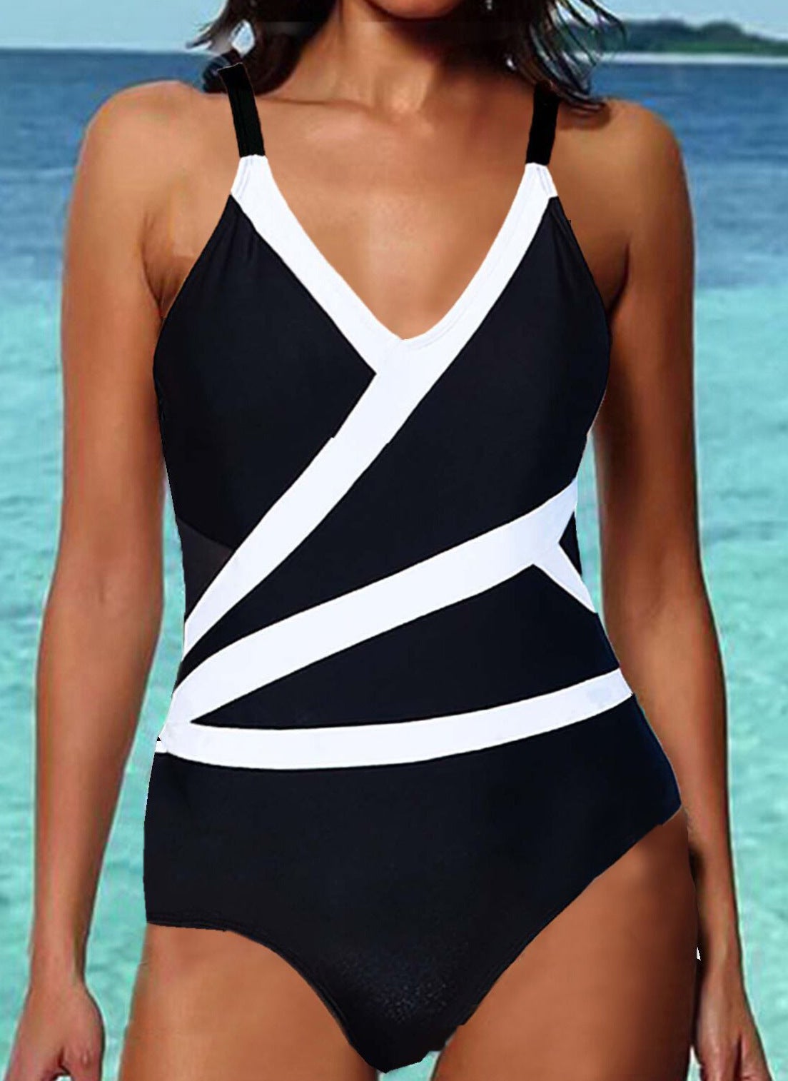 Plus Size Swimwear Sleeveless Striped Bikini