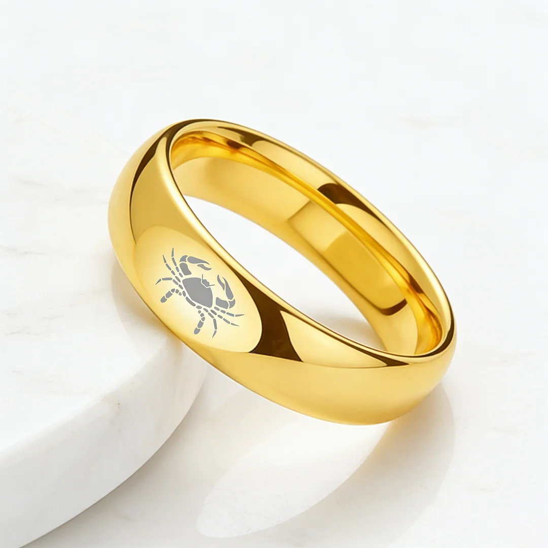 Gold Cancer Couples Dome Tungsten Carbide Rings Prints Laser Design Domed Tungsten Wedding Bands 4MM 6MM 8MM