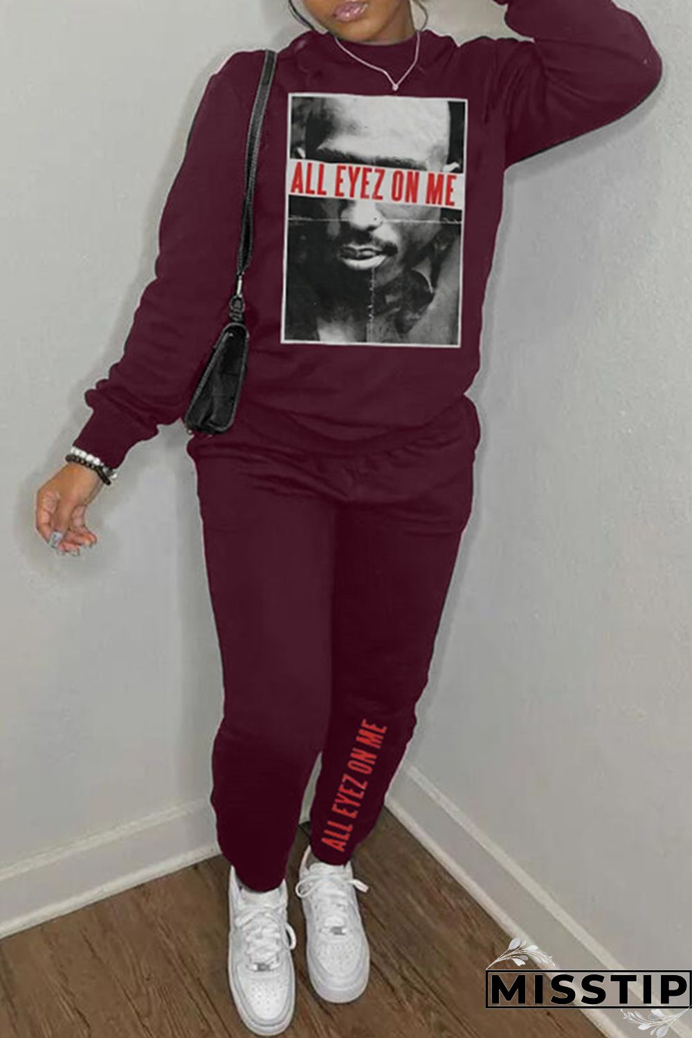 Black Casual Print Patchwork Basic O Neck Long Sleeve Two Pieces