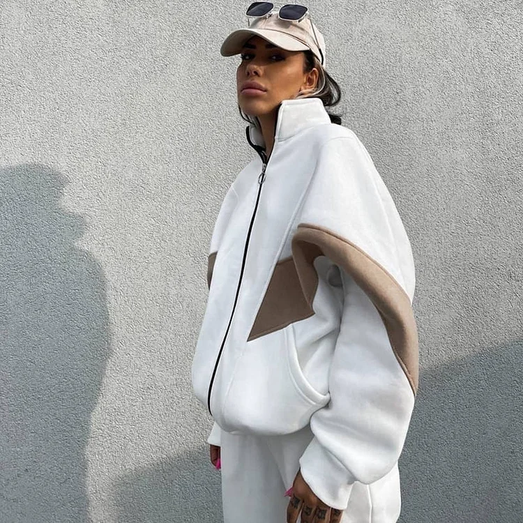 PASUXI Women's 2-Piece Casual Sport Suit Contrast Color Long Sleeve Jacket Pants Set huanwei
