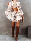 Printed Empire Long Sleeves Mini Dress