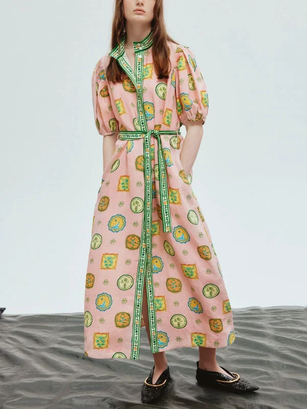 Simple Beach Print Lace-Up Women's Dress