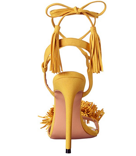 3.94" Ladies Open Toe Suede Leather Sandals Fringed Strappy Stiletto Heel Shoes-vocosishoes