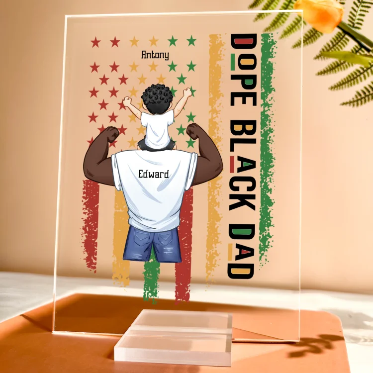 Personalized Square Acrylic Plaque-Back Printed Plaque - Dope Black Dad-Gift For Dad