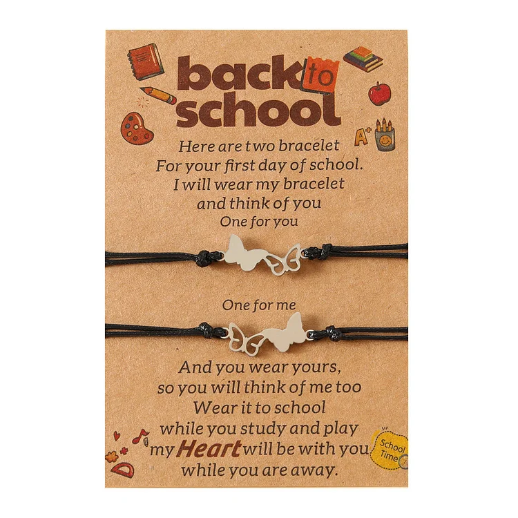 2 Pcs Back to school Butterfly Bracelet Set, Adjustable Bracelets Gift With Gift Card Set For Kids