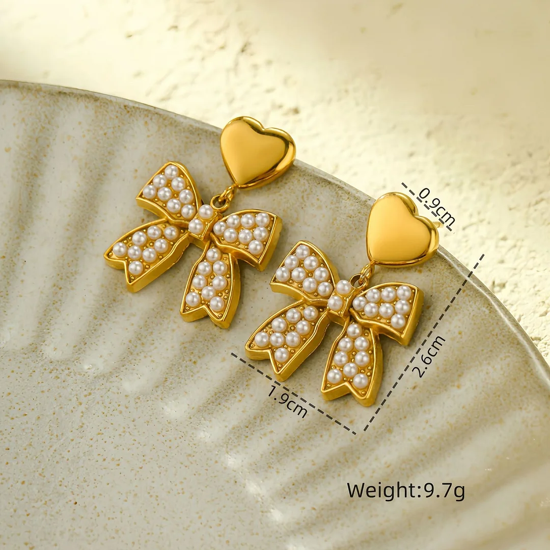 Zircon Bowknot Titanium Steel Earrings For Women Simple Love Stainless Steel Earrings