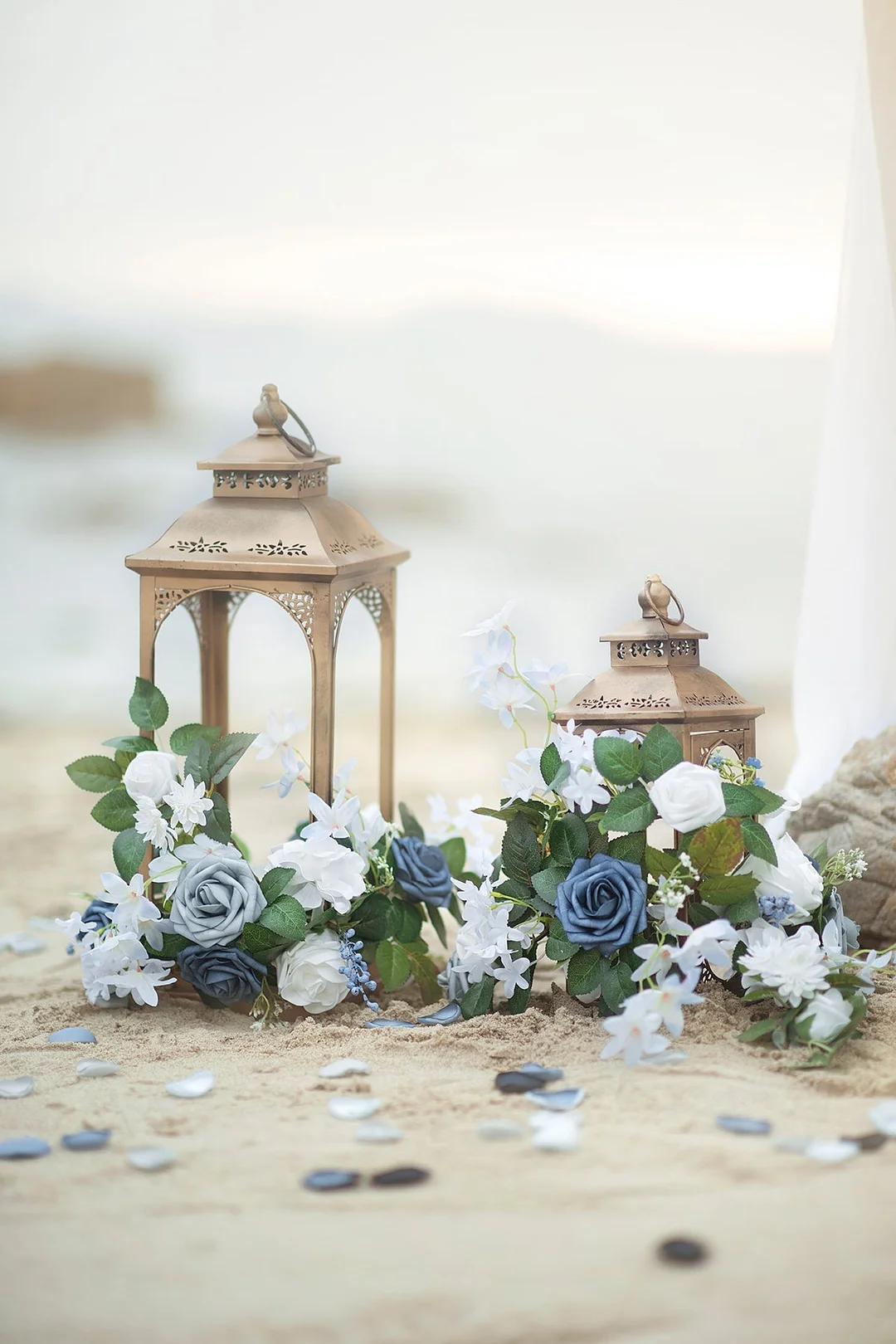 Lantern Floral Arrangements in Dusty Blue & Navy