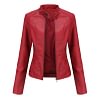 Slim-fit Stand-collar Leather Jacket Woman Biker Jacket