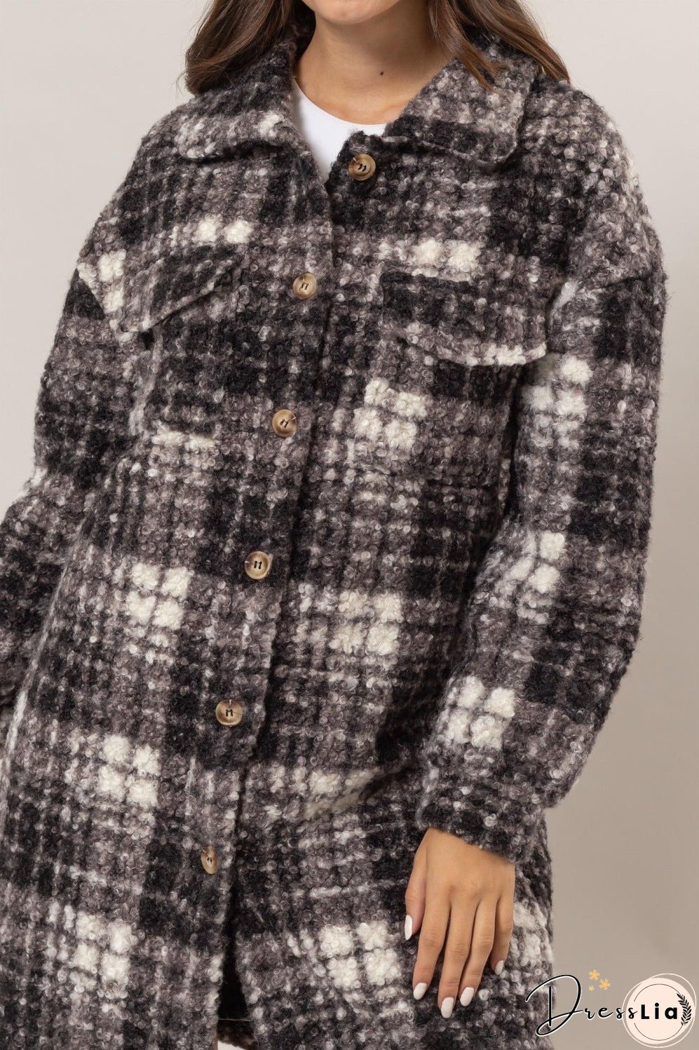 HYFVE Plaid Button Down Longline Shacket