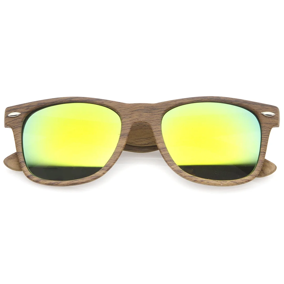 Classic Wood Printed Colored Mirror Square Lens Horn Rimmed glasses 54mm