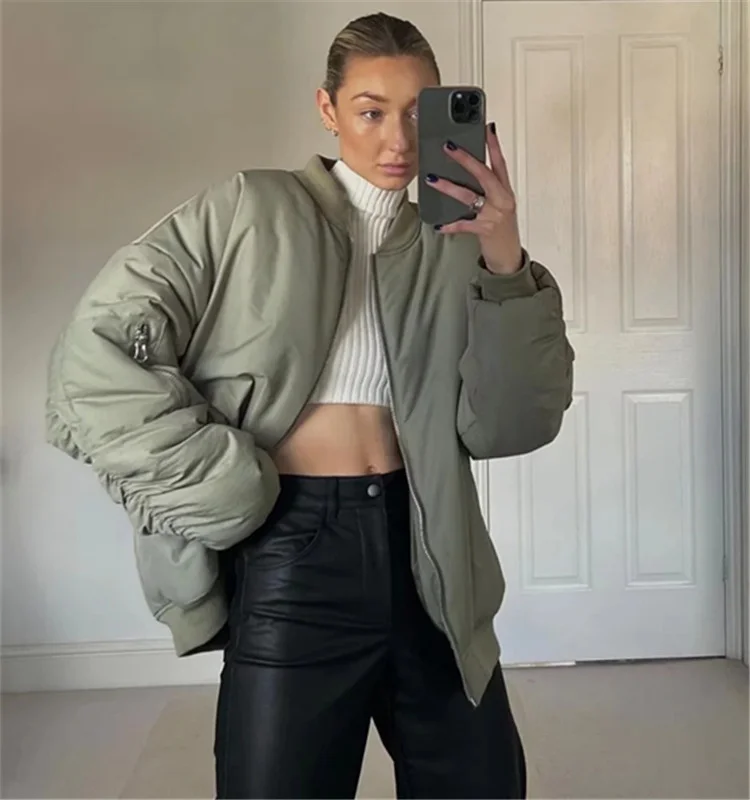 Toloer Autumn / Winter 2023 With Loose Zip Padded Jacket Female Ins Small Sweet Wind Baseball Jacket-Outfit Ideas