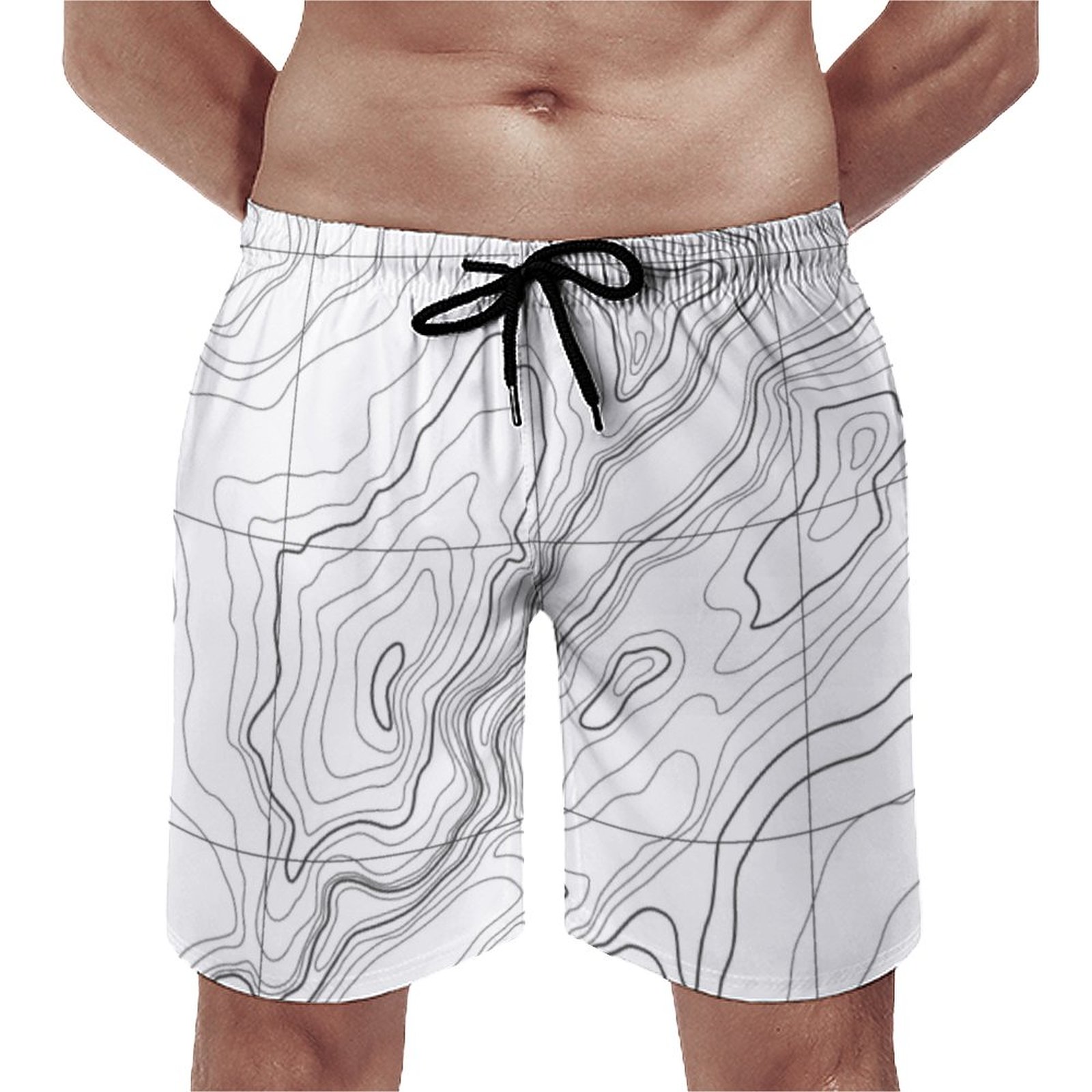 Topographic Map Outdoors Woman Elegant Men's Swim Trunks Summer Board Shorts Quick Dry Beach Short with Pockets