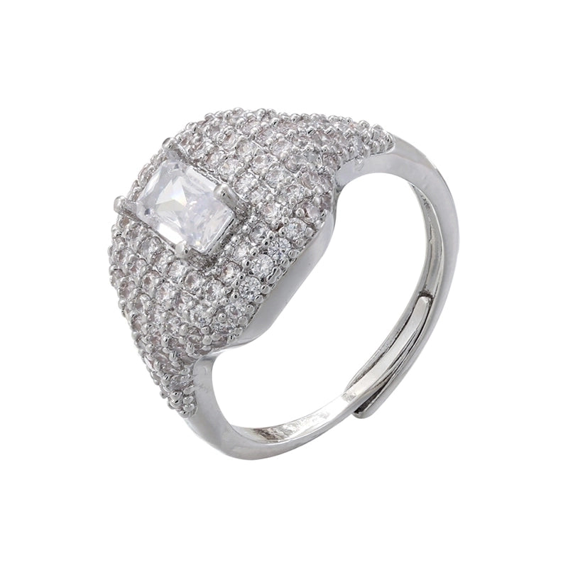 Elegant Square Square Copper Plating Inlay Zircon Open Rings